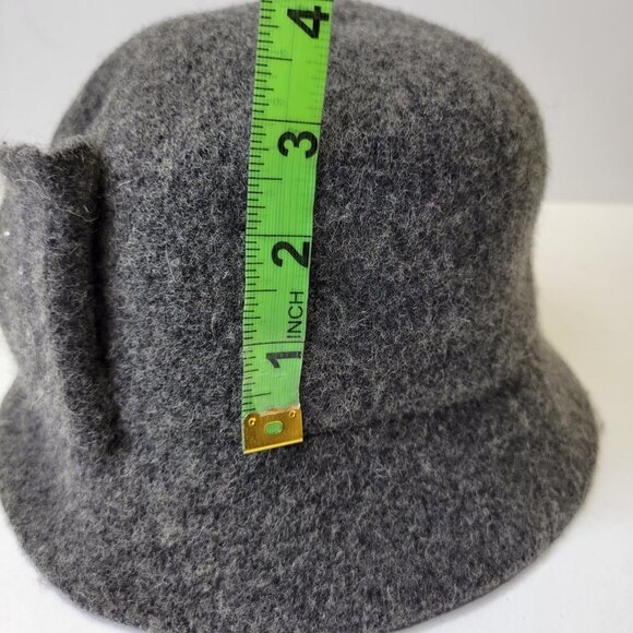 Grey Wool Hat Bow Sequin Accented Cloche Bucket Hat One Size - Picture 11 of 13